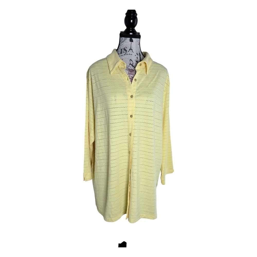 Allison Daley Women NWT Yellow Pointelle Knit Textured Button Front  1X